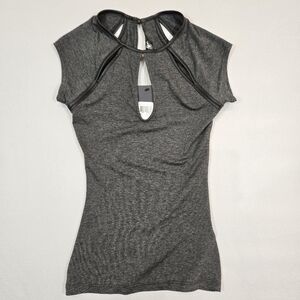 NWT Guess Women's Black Faux Leather Trim Keyhole Top XXS